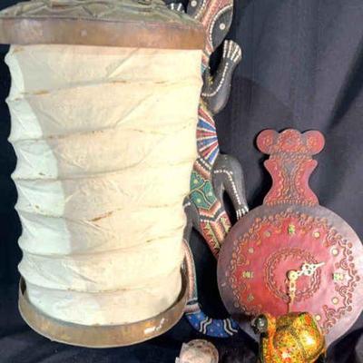 Vintage Folding Brass Lantern Hand carved stone elephant and turtle
Carved wooden peacock
Wooden camel and lizard