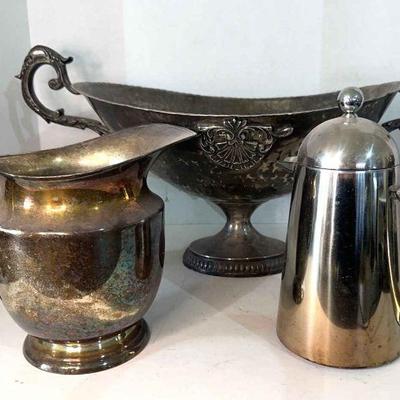 Silver On Copper, Palm Coffee Press, And Silverplate Hammered Ornate Serving Bowl