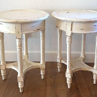 Bramble Company Montego Antique Cream Colored Mahogany Side Table Pair