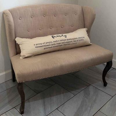 Wingback Button Tufted Fabric Loveseat w/ Pillow