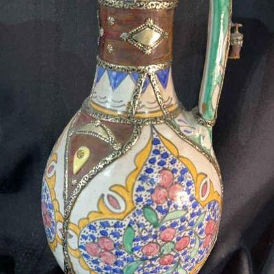 Vintage Painted Pottery Ewer
