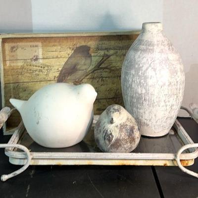 Metal And Wooden Tray Pair With Decor