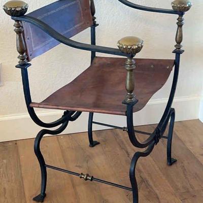 Wrought Iron And Brass Savonarola Armchair