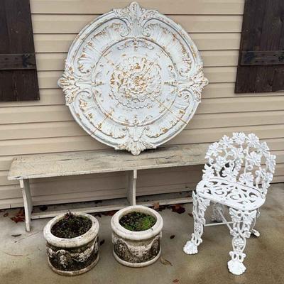 Outdoor Bench & Chair w/ Planters & Decor