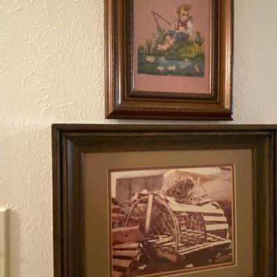 needlepoint art and photo of lobster trap in nova scotia
