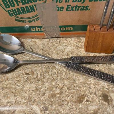 Vintage mid century Velvet by Stanley Roberts stainless salad set made in Japan