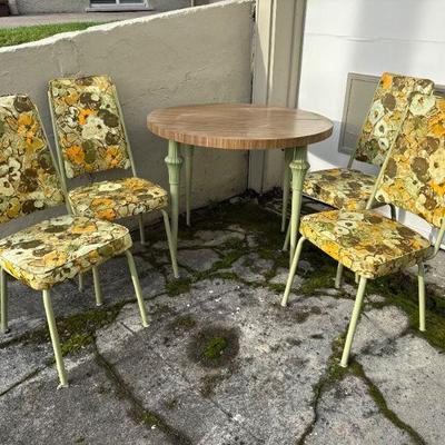 Retro Table w/ 4 MCM Chairs in Vinyl Floral Upholstery	