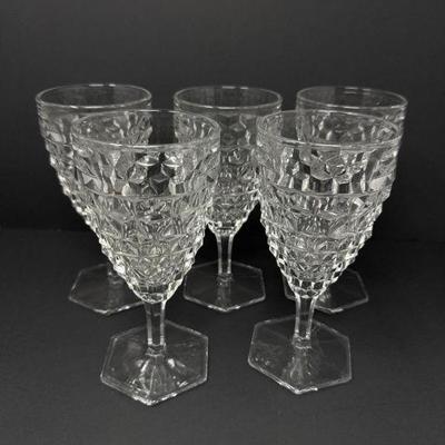 Vintage Cubist Footed Stemware Crystal Clear Goblets - Set of 5	