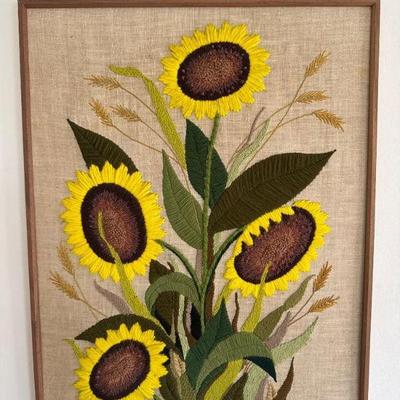 Vibrant Yellow Sunflower Needlepoint Wall Hanging Embroidery	