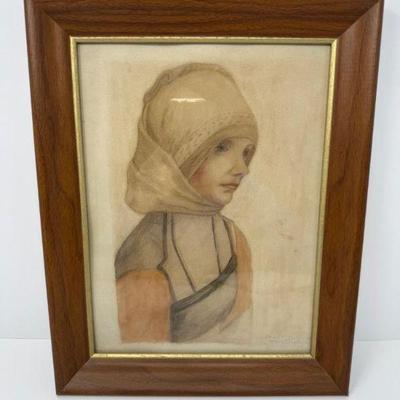 Framed Young Woman Artwork - Signed by Hanfstängl	