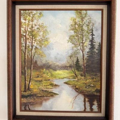 Original Oil Painting, Trees & River - Signed By Ben Parent	