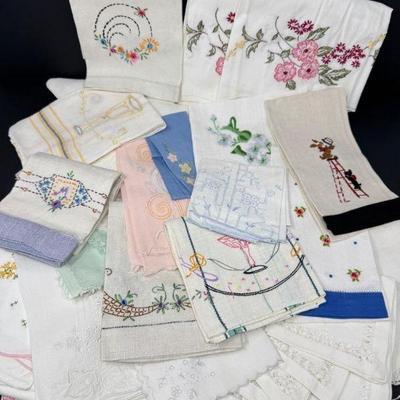 Vintage Hand-Embroidered Table Linens - Floral & Whimsical Motifs	