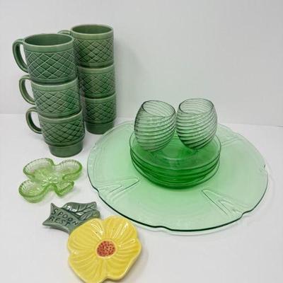 "Green w/ Envy" Vintage Dishes: Stacking Coffee Mugs, Saucers, & More	