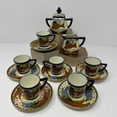 14 Pieces of Japanese Art Deco Tea Set in Stylized Design	
