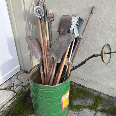 Rustic Metal Tool Caddy w/ Assorted Gardening Tools	