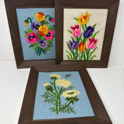 Needlepoint Floral Trio: Pansies, Tulips, & Queen Anne's Lace	