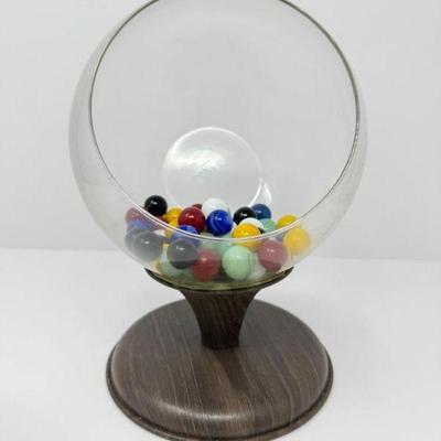 Vintage MCM Round Candy Vase w/ Metal Stand & Vintage Marbles	