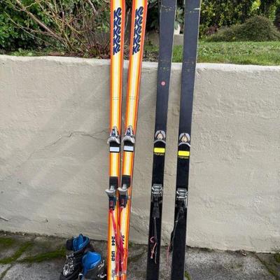 Vintage Ski Set: Antique K2 & Black Skis + Lange Boots	