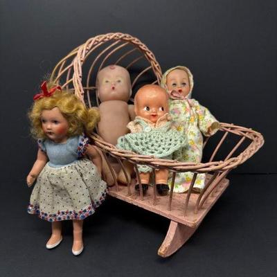 Vintage Miniature Bassinet w/ Kewpie & Sweet Dolls Collection	