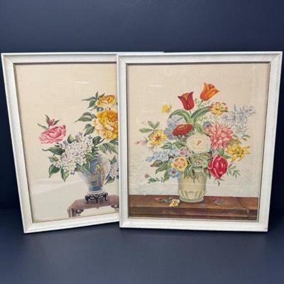 A Pair of Vibrant Borin Vintage Still Life Floral Prints	