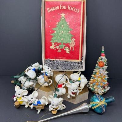 Vintage Holiday Treasures: Tinsel, Mouse Lights, Tree Topper, & More!	