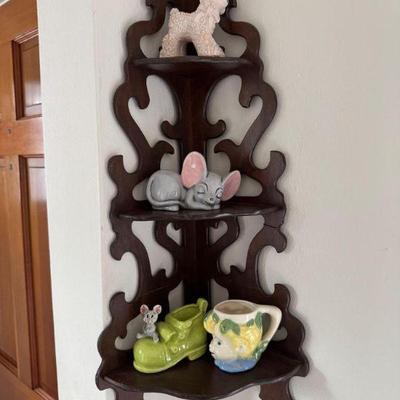 Vintage 3-Tier Corner Shelf w/ Vintage Trinkets	