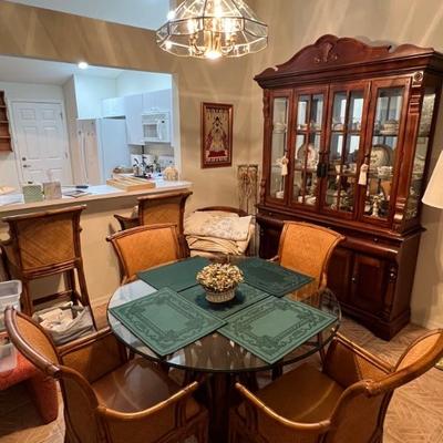 Sale Photo Thumbnail #5: Glass top Dining Table, Pair of matching Bar Stools and China Cabinet.