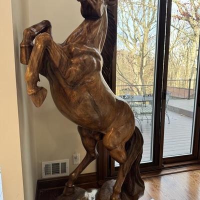Beautifully carved wood Horse. Owner purchased at auction 25 plus years ago in north New Jersey. Possibly made in Singapore, No Signature...