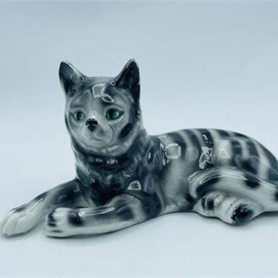Lot 003   
Ebeling & Reuss Erphila Germany Porcelain Tabby Cat with Green Eyes