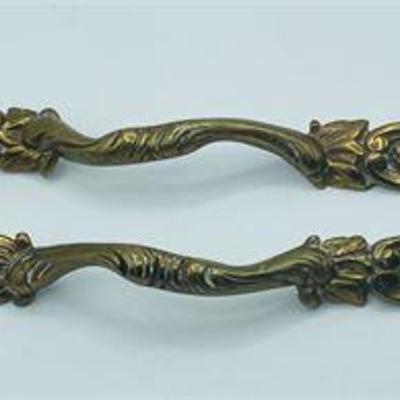 Lot 061   
Set of 2 Ornate Heavy Brass Door Pulls 12-3/4" Long