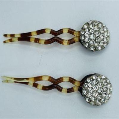 Lot 057   
Antique Set of 2 French Chignon Rhinestone Hair Pins