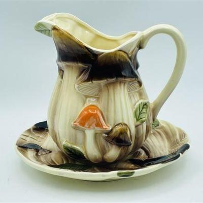 Lot 105   
Vintage Homco Japan Mushroom Pitcher with Underplate