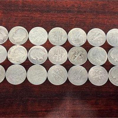Lot 009  
(21) Silver Dimes Pre-1965