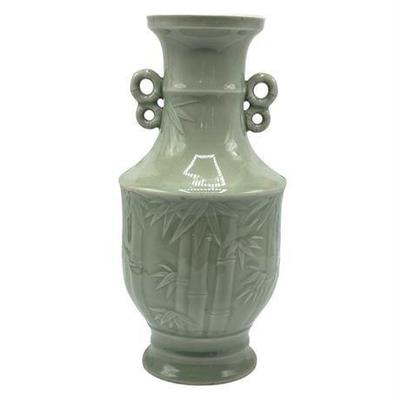 Lot 001   
Chinese Celadon Bamboo Design Double-Handled Vase