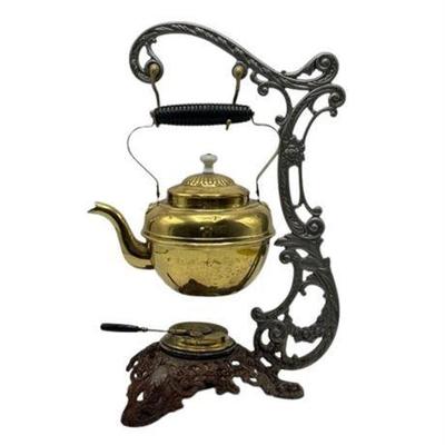 Lot 033   
Antique Tea Pot, Warmer Stand and Burner