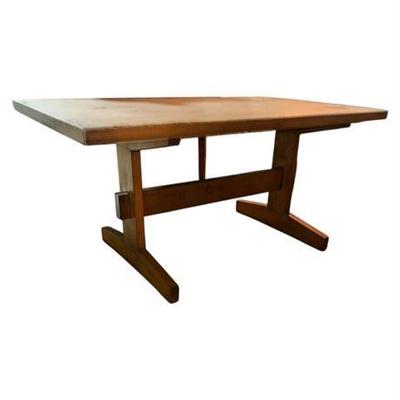 Lot 249   
Oak Butcher Block Farm House Trestle Table