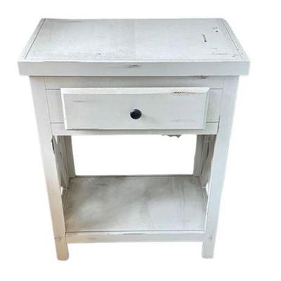 Lot 327 
White Wooden Accent Table With Drawer And Lower Shelf
