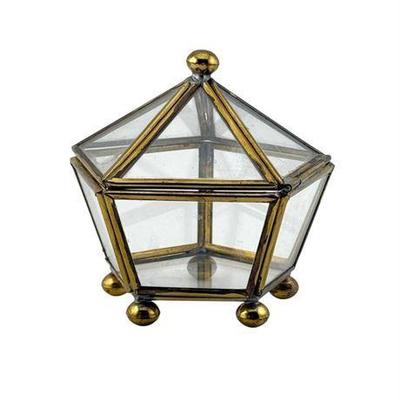 Lot 115  
Glass Pentagon Trinket Box with Brass Frame