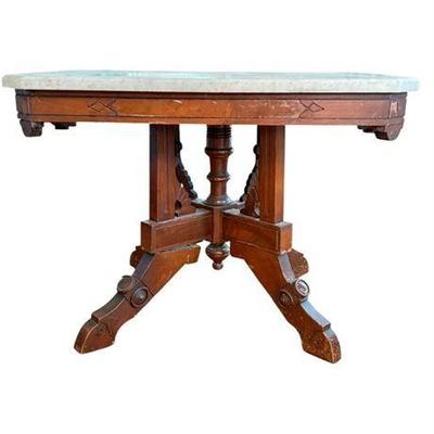 Lot 186  
Victorian Eastlake Walnut Side Table with Marble Top