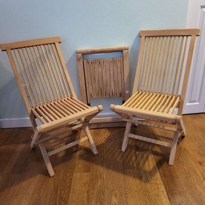 Three Natural Teak Wood Patio Chairs