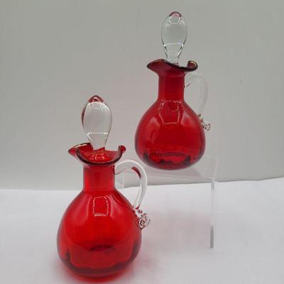 Vintage Red Glass Bottles With Stoppers