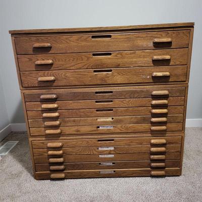 Large Antique Wood Stacking Flatfile Arcitect Cabinet