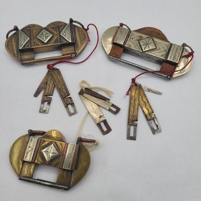 African Tuareg Mixed Metal Intricate Padlocks Trio (#3)
