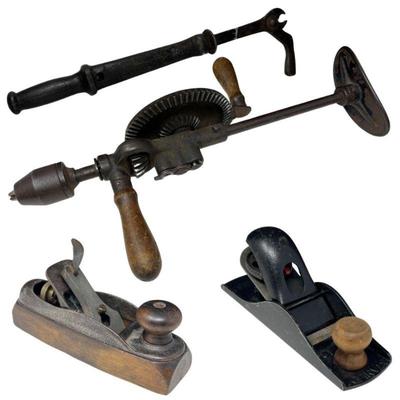 Antique Drill, Nail Puller and Planers