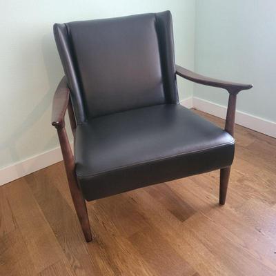 Scandinavian Designs Modern Walnut Black Leather Chair #1