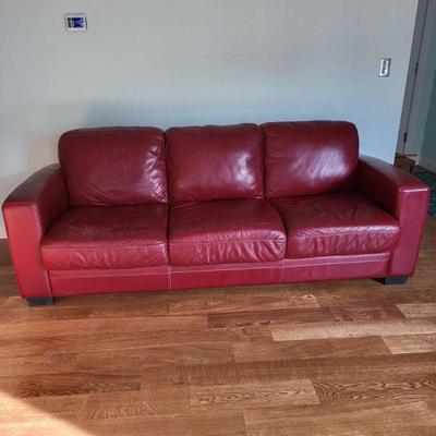 Red Leather Three Seat Sofa 