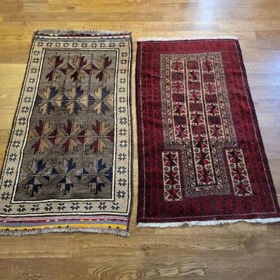 Red Balouch Prayer Rug and Turkish Handknotted Wool Rug