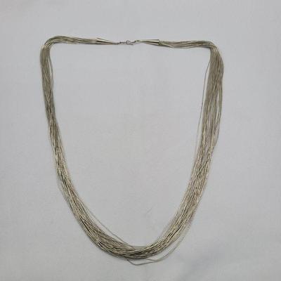 Delicate Antique Liquid Sterling Silver Multistrand Necklace 44gr