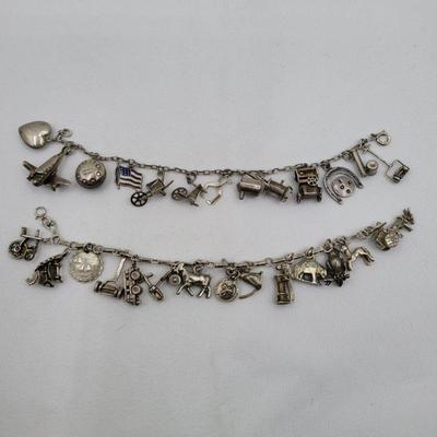 Vintage Silver Gold-Filled Bracelets With Many Sterling Charms