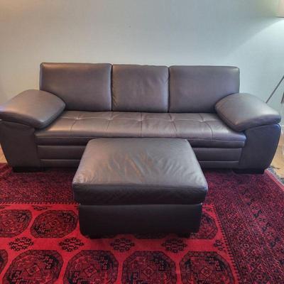 Kuka Trade Black Leather Sofa Leather Living Hassock